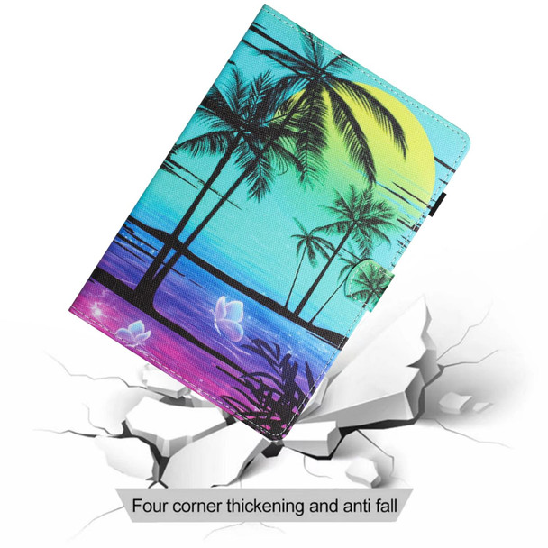 For iPad 10th Gen 10.9 2022 Colored Drawing Stitching Leatherette Tablet Smart Case(Coconut Tree)