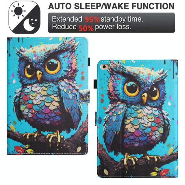 For iPad Air / Air 2 / 9.7 2017 / 2018 Colored Drawing Stitching Leatherette Tablet Smart Case(Owl)