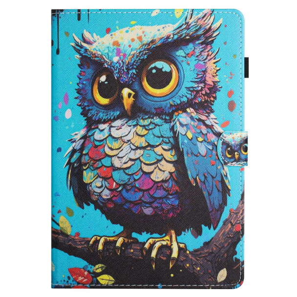 For iPad 10th Gen 10.9 2022 Colored Drawing Stitching Leatherette Tablet Smart Case(Owl)