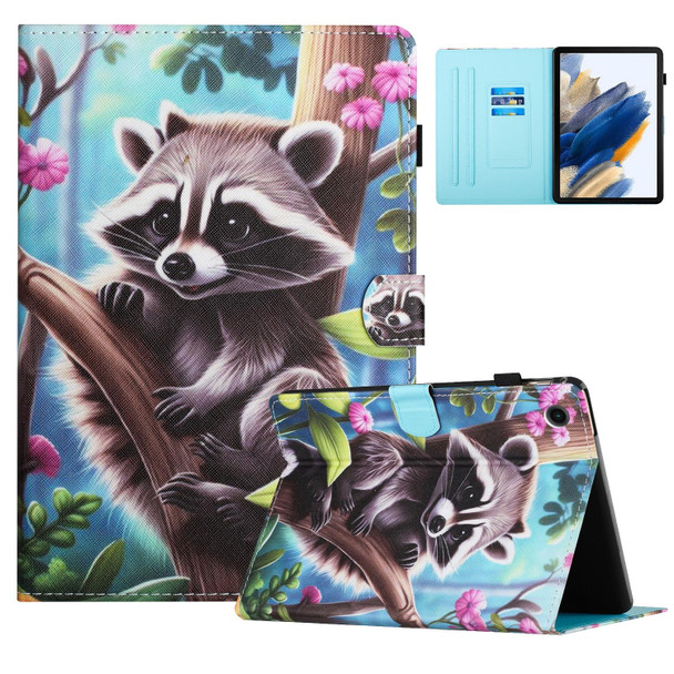 For Lenovo Tab M10 Plus 3rd Gen Colored Drawing Stitching Leatherette Tablet Smart Case(Raccoon)