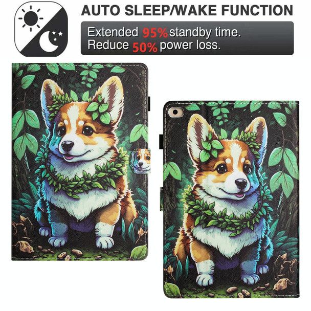 For iPad Air / Air 2 / 9.7 2017 / 2018 Colored Drawing Stitching Leatherette Tablet Smart Case(Corgi)