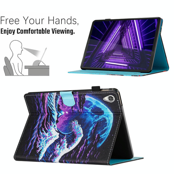 For Lenovo Tab M10 HD Gen 2 X306X Colored Drawing Stitching Leatherette Tablet Smart Case(Sea Wave)