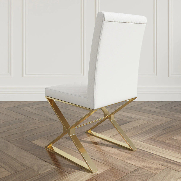 Home Vive - White On Gold Dining Chair