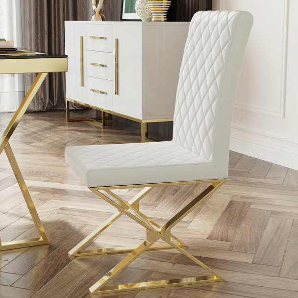 Home Vive - White On Gold Dining Chair