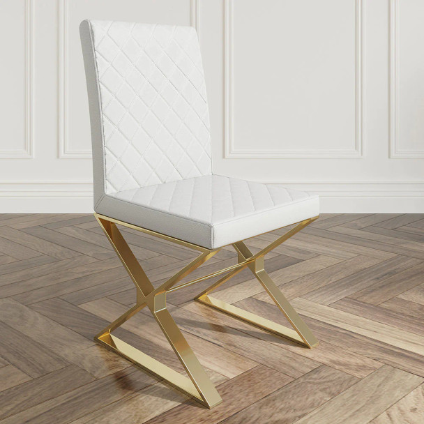 Home Vive - White On Gold Dining Chair