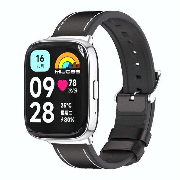For Redmi Watch 3 Lite / Watch 3 Active Mijobs TPU Leatherette Watch Band(Black Silver)
