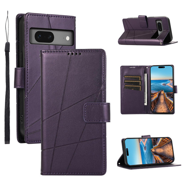 For Google Pixel 7 PU Genuine Leatherette Texture Embossed Line Phone Case(Purple)