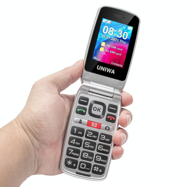 UNIWA V202T 4G Flip Style Phone, 2.4 inch Unisoc T107 Cat.1, SOS, FM, Dual SIM Cards, 21 Keys(Black)