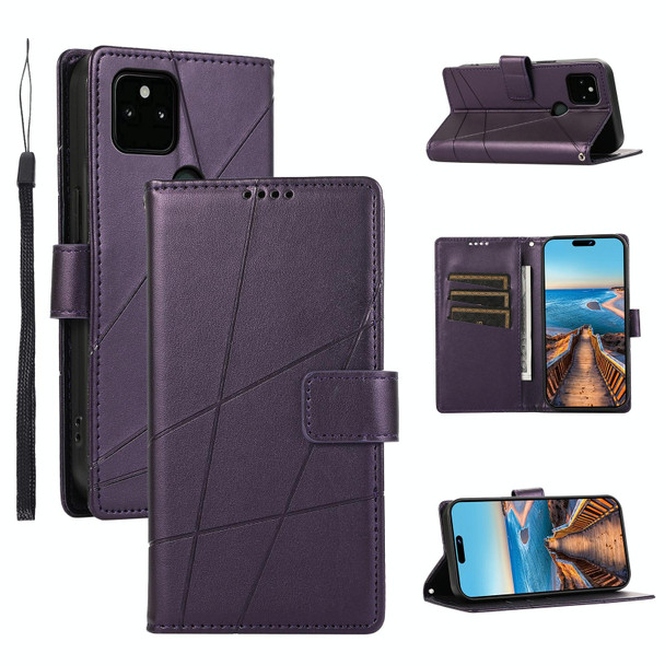 For Google Pixel 5a 5G PU Genuine Leatherette Texture Embossed Line Phone Case(Purple)