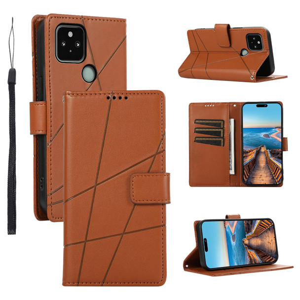 For Google Pixel 5 PU Genuine Leatherette Texture Embossed Line Phone Case(Brown)