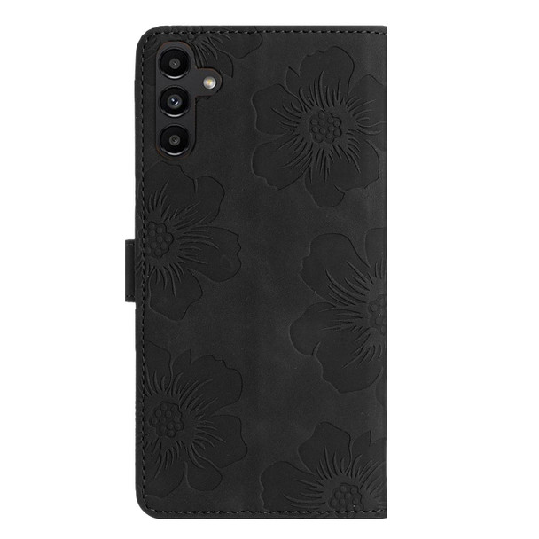 For Samsung Galaxy A15 Flower Embossing Pattern Leatherette Phone Case(Black)