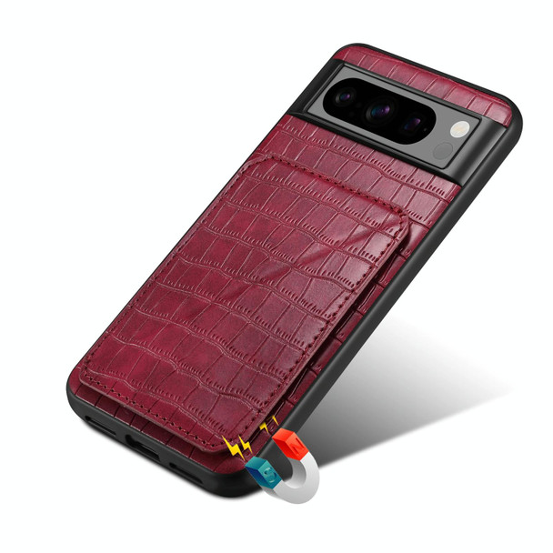 For Google Pixel 6 Denior Crocodile Texture Holder Electroplating Phone Case(Red)