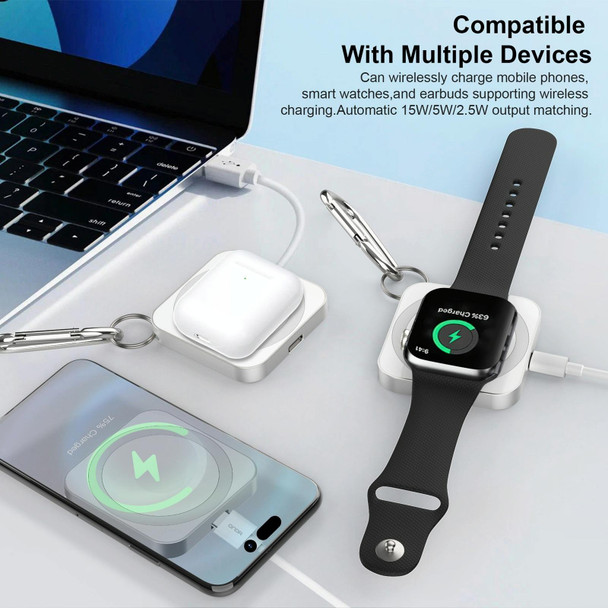 For iPhone / AirPods / iWatch Series 3 in 1 Portable Wireless Charger(Silver)