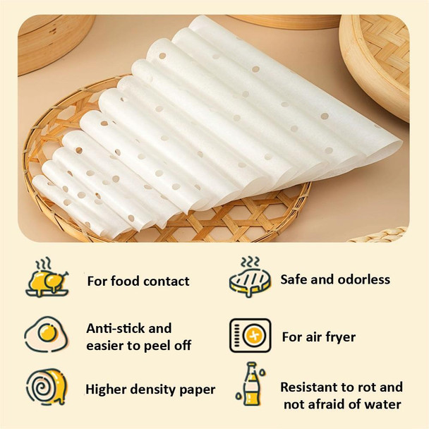 100pcs /Pack Steamer Paper Non-stick Disposable Grease-proof Paper Round Air Fryer Pad, Size: 7 Inches (17.78cm)