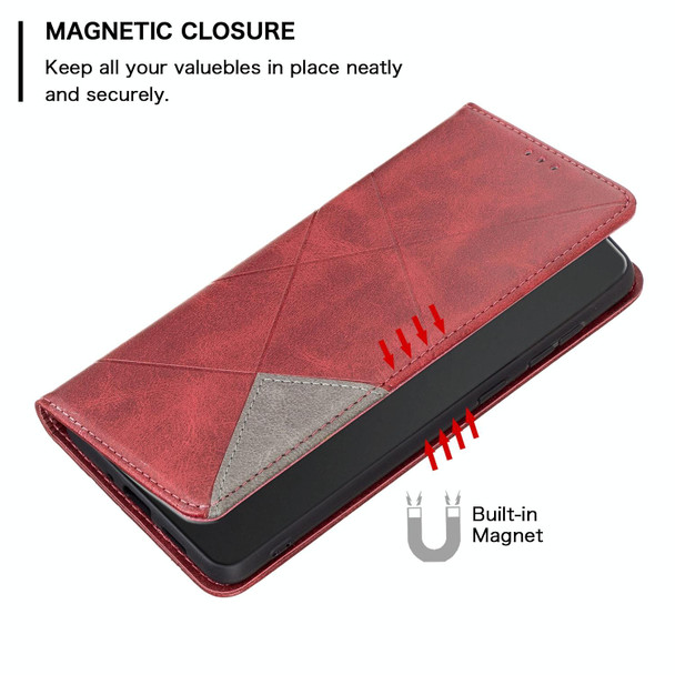 For Xiaomi Redmi 13C Rhombus Texture Magnetic Leather Phone Case(Red)