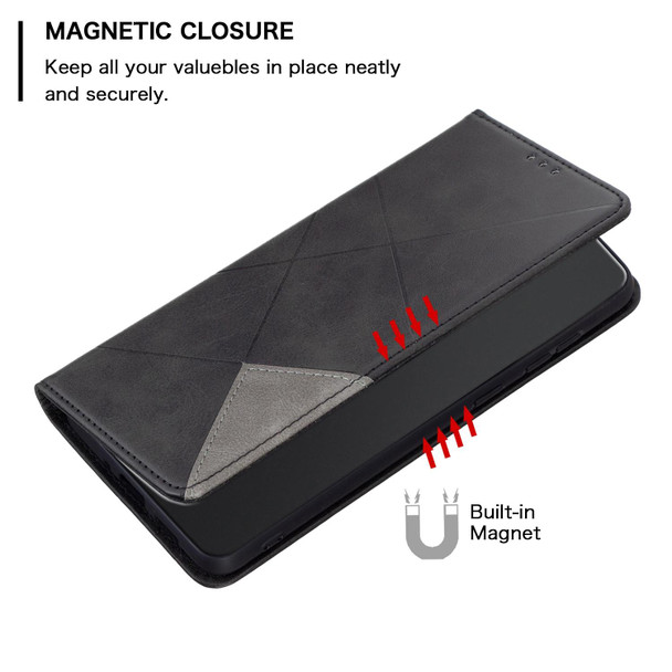 For Xiaomi Redmi 13C Rhombus Texture Magnetic Leather Phone Case(Black)