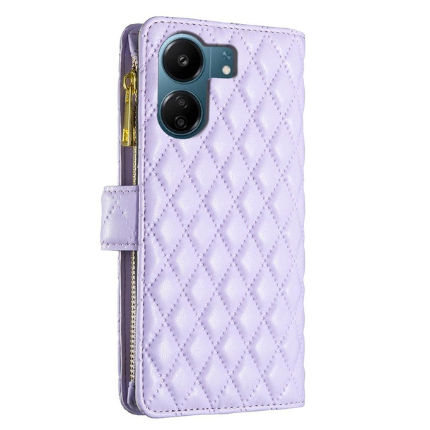 For Xiaomi Redmi 13C Diamond Lattice Zipper Wallet Leather Flip Phone Case(Purple)