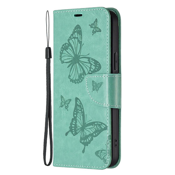 For Xiaomi Redmi 13C Two Butterflies Embossing Leather Phone Case(Green)