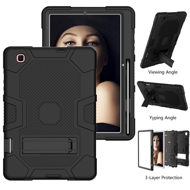 Samsung Galaxy Tab S6 Lite P610 Contrast Color Robot Shockproof Silicone + PC Protective Case with Holder (Black)