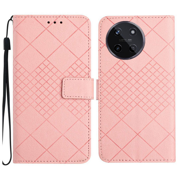 For Realme 11 4G Global Rhombic Grid Texture Leatherette Phone Case(Pink)