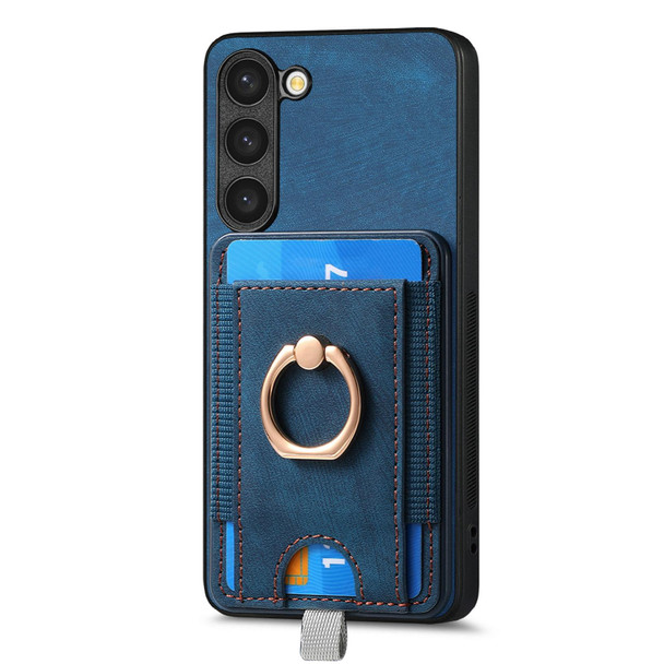 For Samsung Galaxy S23 FE 5G Retro Splitable Magnetic Card Bag Leatherette Phone Case(Blue)