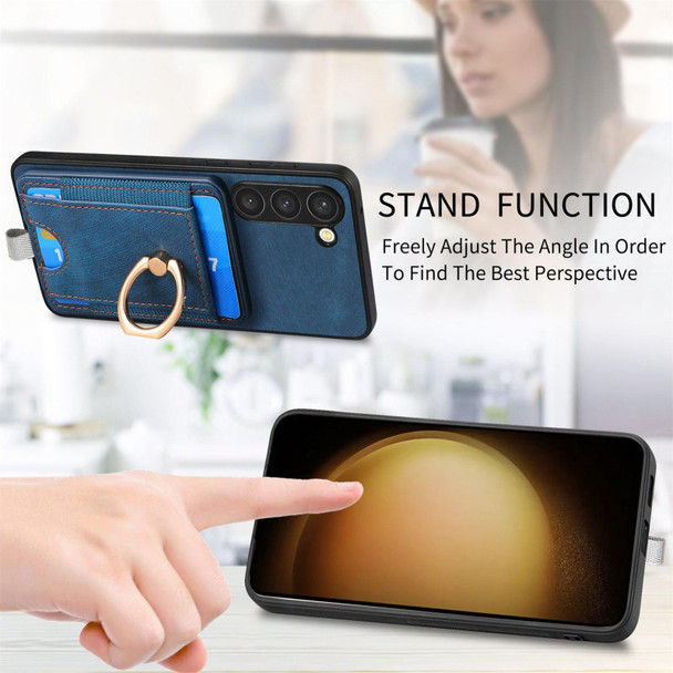 For Samsung Galaxy S20 FE Retro Splitable Magnetic Card Bag Leatherette Phone Case(Blue)