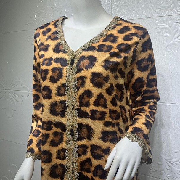 Women Printed Leopard Print Long Dress (L)