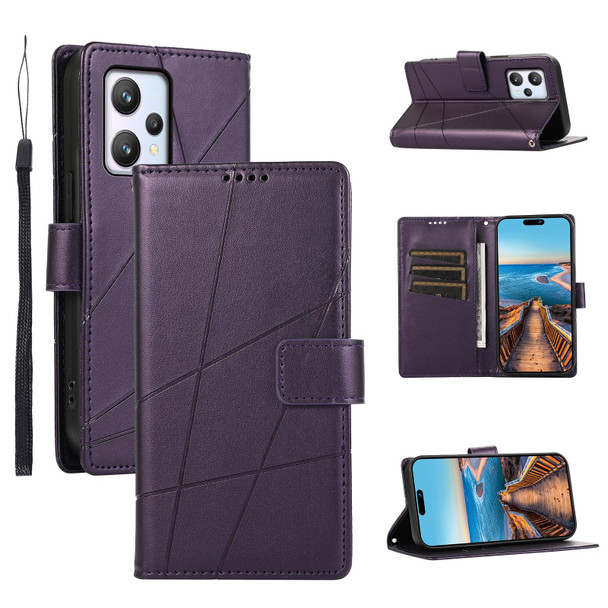 For Realme 9 4G PU Genuine Leatherette Texture Embossed Line Phone Case(Purple)