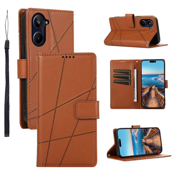For Realme 10 Pro 5G PU Genuine Leatherette Texture Embossed Line Phone Case(Brown)
