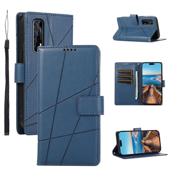 For Realme 7 Pro PU Genuine Leatherette Texture Embossed Line Phone Case(Blue)