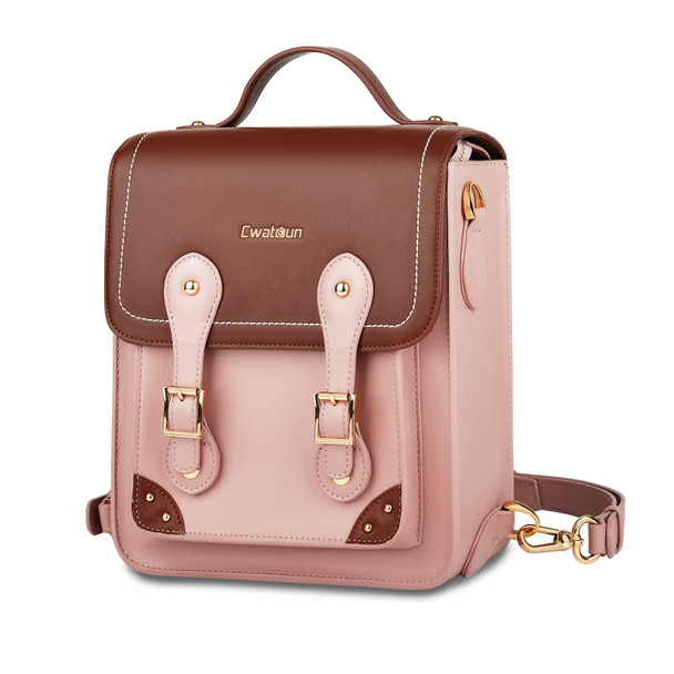 Cwatcun D81 Retro Camera Crossbody Bag Vintage PU Leatherette Waterproof Camera Handbag(Brown Pink)