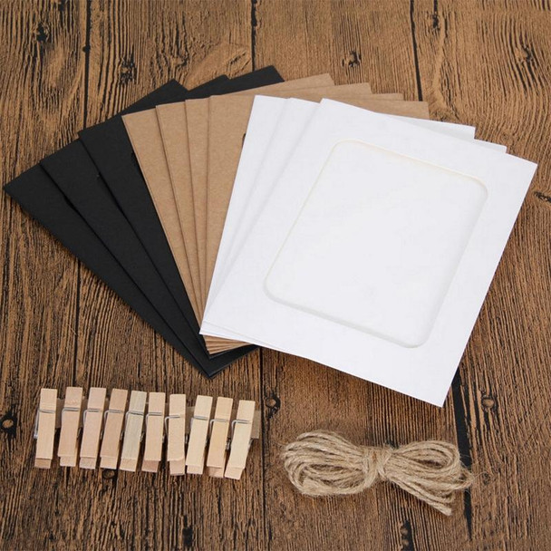 10pcs /Set DIY Photo Gallery Wall Mounted Paper Photo Frame With Twine Clip, Size: 3 inch(Cowhide)