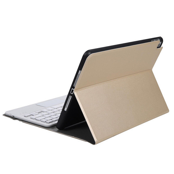 A102B-A Lambskin Texture Square Keycap Bluetooth Keyboard Leatherette Case with Touch Control - iPad Pro 10.5 inch / 10.2 2021 & 2020 & 2019 / Air 3(Gold)