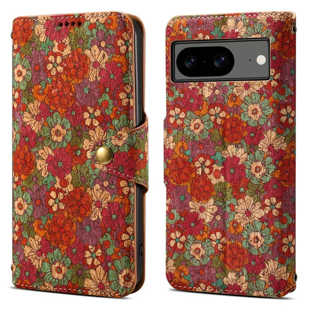 For Google Pixel 8 Denior Flower Language Series Cork Fabric Oil Edge Leatherette Phone Case(Summer)