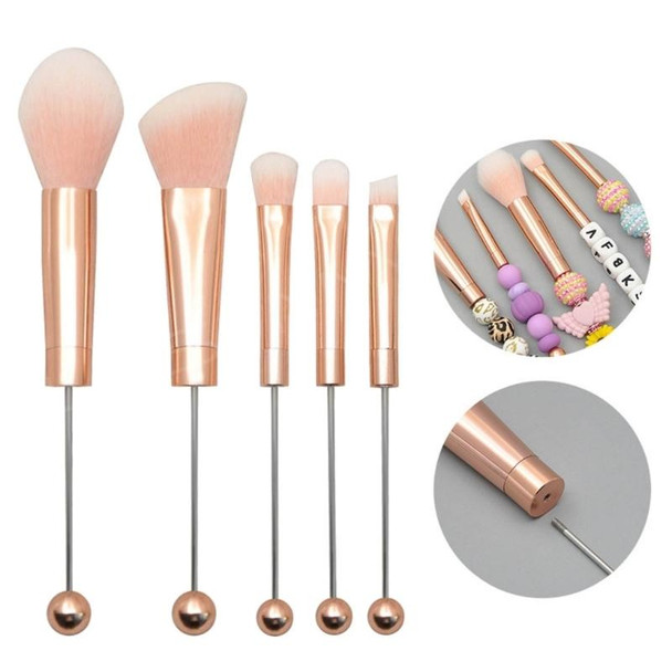 5-in-1  Metal Handle DIY Beaded Makeup Brush Set Blush Loose Powder Slanted Eye Shadow Brush, Color: Rose Gold 