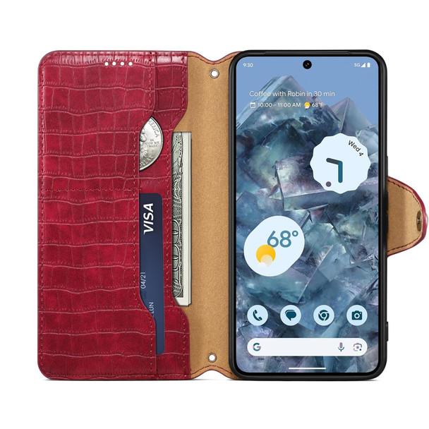 For Google Pixel 7a Denior Crocodile Texture Oil Edge Leatherette Phone Case(Rose Red)