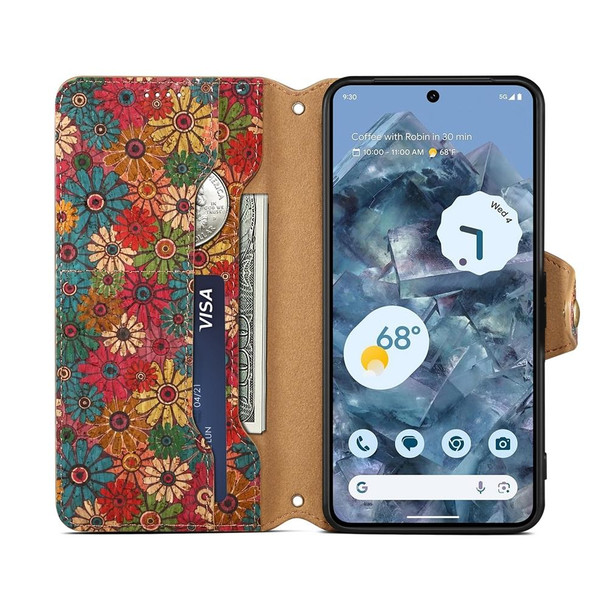 For Google Pixel 7a Denior Flower Language Series Cork Fabric Oil Edge Leatherette Phone Case(Spring)