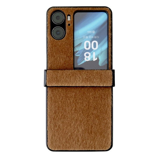 For OPPO Find N3 Flip Hinge Plush PC Phone Case(Brown)