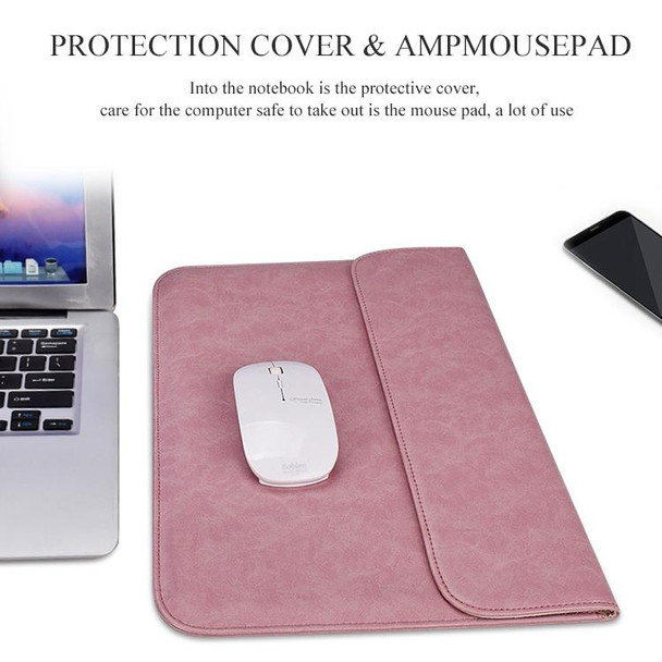 PU01S PU Leather Horizontal Invisible Magnetic Buckle Laptop Inner Bag for 14.1 inch laptops, with Small Bag (Pink)