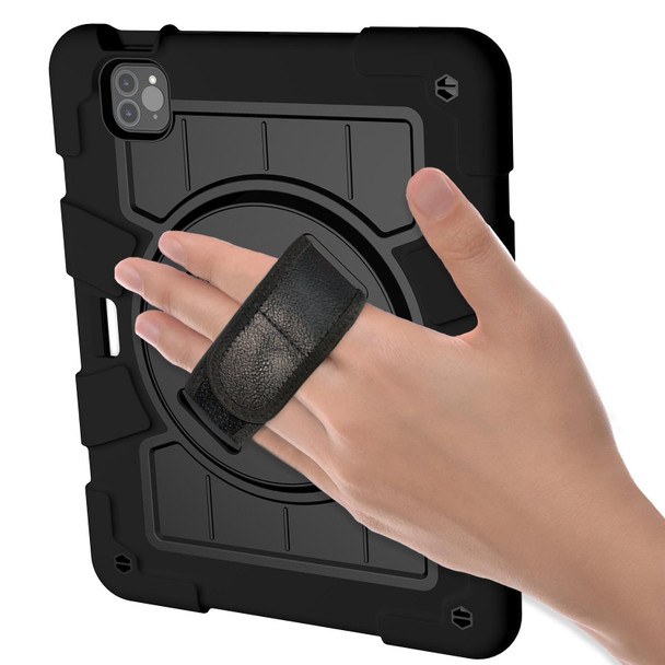 For iPad Air 2020 / 2022 10.9 Silicone Hybrid PC Shockproof Tablet Case with Shoulder Strap(Black)