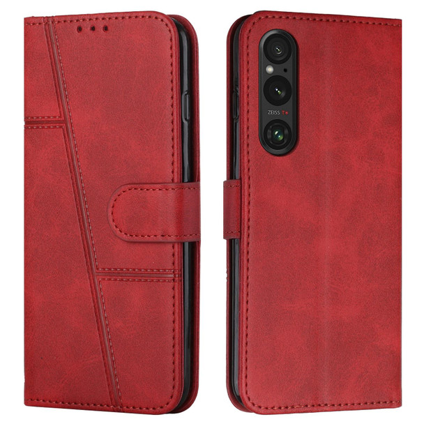 For Sony Xperia 1 V 2023 Stitching Calf Texture Buckle Leatherette Phone Case(Red)