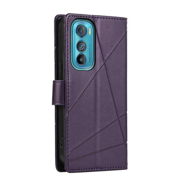 For Motorola Edge 30 PU Genuine Leatherette Texture Embossed Line Phone Case(Purple)