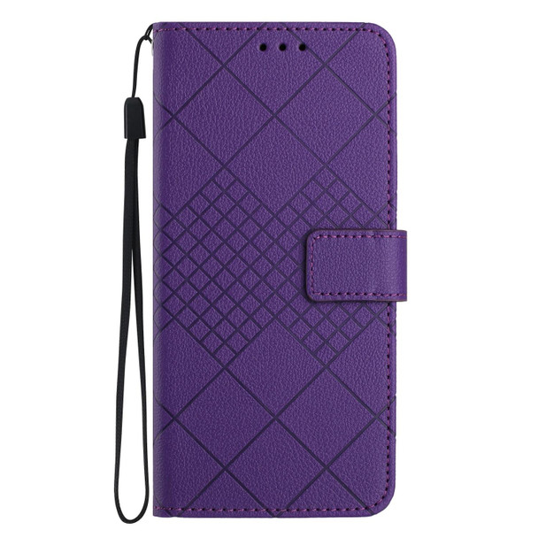 For Samsung Galaxy S22+ 5G Rhombic Grid Texture Leatherette Phone Case(Purple)