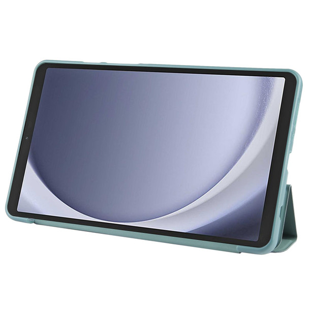 For Samsung Galaxy Tab A9 Tri-fold Holder Flip Horizontal Flip TPU Leatherette Tablet Case(Dark Green)