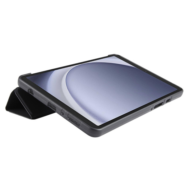 For Samsung Galaxy Tab A9 Tri-fold Holder Flip Horizontal Flip TPU Leatherette Tablet Case(Black)