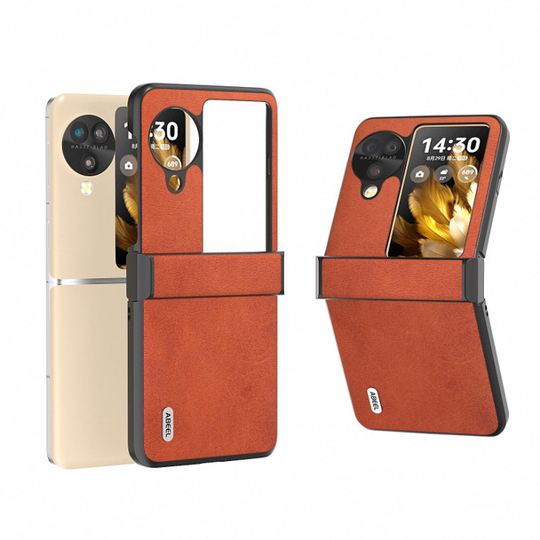 For OPPO Find N3 Flip ABEEL Hinge Two-color Calf Texture PU Phone Case(Brown)