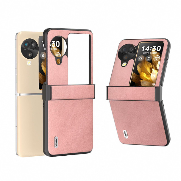 For OPPO Find N3 Flip ABEEL Hinge Two-color Calf Texture PU Phone Case(Pink)