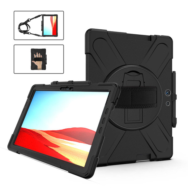 Microsoft Surface Pro X Shockproof Colorful Silicone + PC Protective Case with Holder & Hand Strap & Shoulder Strap & Pen Slot(Black)