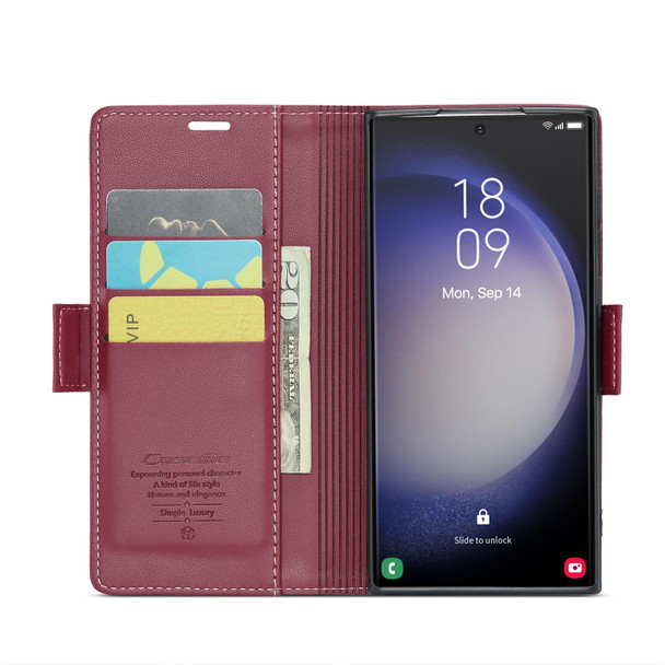 For Samsung Galaxy S24 Ultra CaseMe 023 Butterfly Buckle Litchi Texture RFID Anti-theft Leatherette Phone Case(Wine Red)