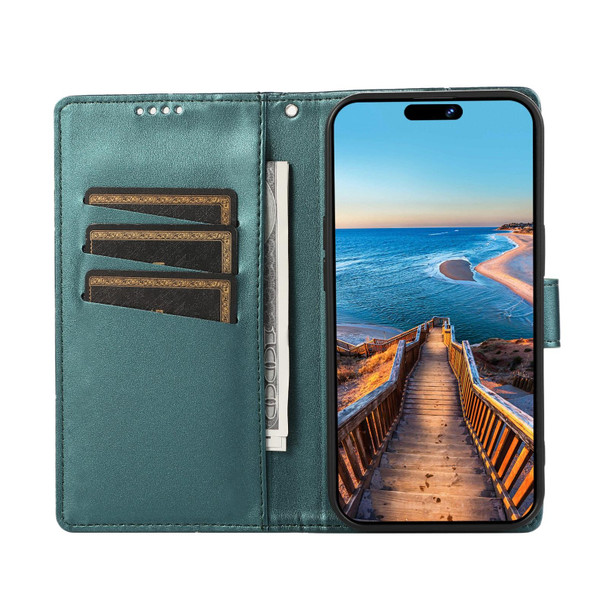 For Realme 10 Pro+ PU Genuine Leatherette Texture Embossed Line Phone Case(Green)